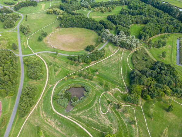 Aerial view with park Van Luna in Heerhugowaard. Province of North Holland in the Netherlands