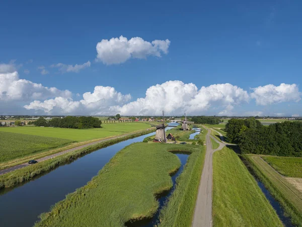 Vista Aérea Com Moinhos Vento Strijkmolen Oterleek Província Holanda Norte — Fotografia de Stock