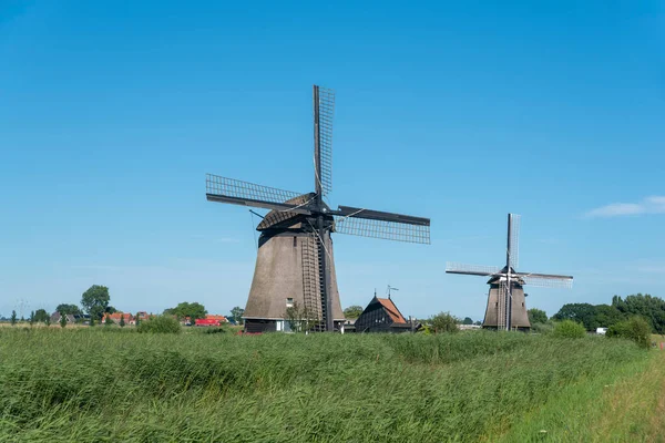 Krajobraz Polderu Wiatrakami Strijkmolen Oterleek Prowincja Holandia Północna — Zdjęcie stockowe