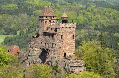 Berwartstein Şatosu Erlenbach yakınlarındaki Palatinate Orman Doğa Parkı 'nda. Almanya 'da Rhineland-Palatinate Bölgesi