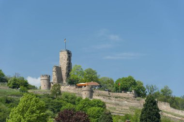 Wachtenburg kalesinin Wachenheim 'daki harabelerinin manzarası. Almanya 'da federal Rhineland-Palatinate eyaletinde Palatinate Bölgesi