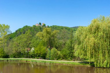 Klingenmuenster yakınlarındaki Landeck Kalesi 'nin manzarası. Almanya 'da federal Rhineland-Palatinate eyaletinde Palatinate Bölgesi