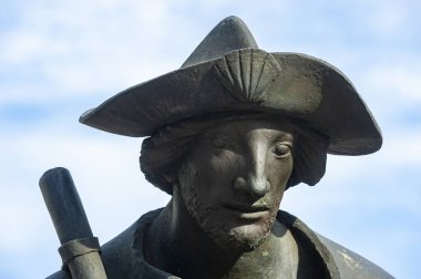 Speyer 'deki Maximilianstrasse' de Aziz James Pilgrim heykelinin portresi. Almanya 'da Rhineland-Palatinate Bölgesi