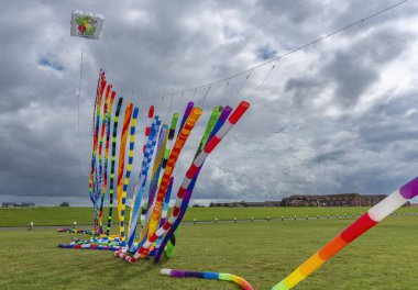 Norddeich 'teki sözde Drachenwiese' de uçurtmalar. Almanya 'da Aşağı Saksonya Devleti