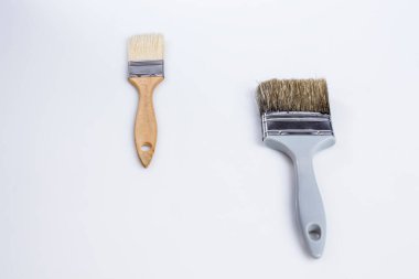 İki fırça, biri büyük diğeri küçük, beyaz arkaplanda.