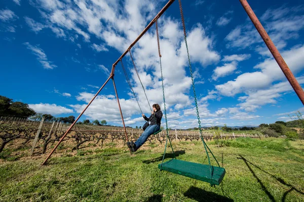 Girl Having Fun Swing Surrounded Nature — Stock Photo, Image