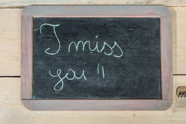 School Blackboard Wooden Table Miss You Written — Stock Photo, Image