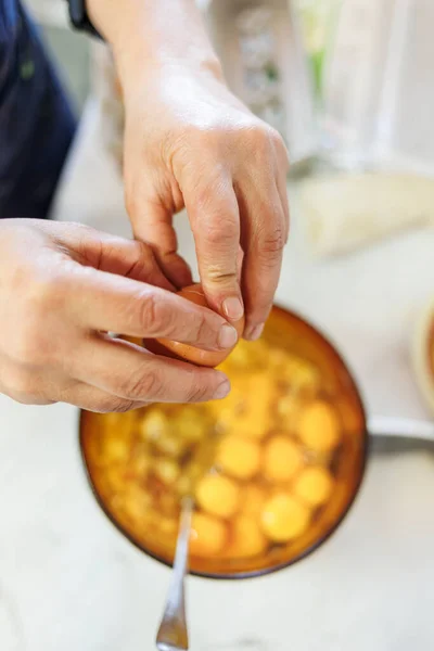 Detail Preparation Egg Omelette — Stock Photo, Image
