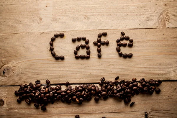 Escrito Café Com Grãos Café — Fotografia de Stock