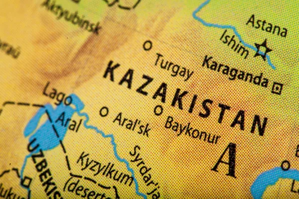 Primo Piano Del Kazakistan Una Mappa Del Mondo — Foto Stock
