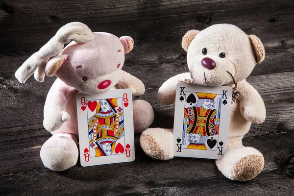 Teddy bears with Queen of Hearts and King of Spades