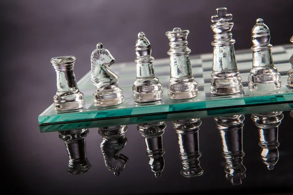 Glass Chess Chessboard Isolated Black Background — Stock Photo, Image