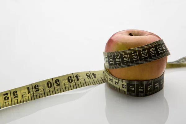 Detail Apple Wrapped Tape Measure White Background — Stock Photo, Image