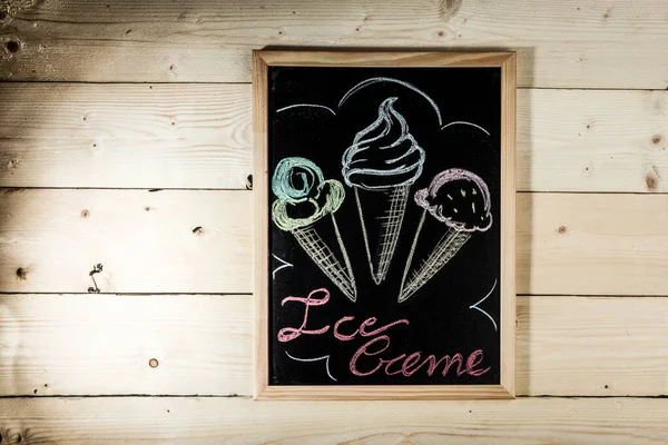 Blackboard Ice Cream Drawing Ice Cream Writing — Stock Photo, Image