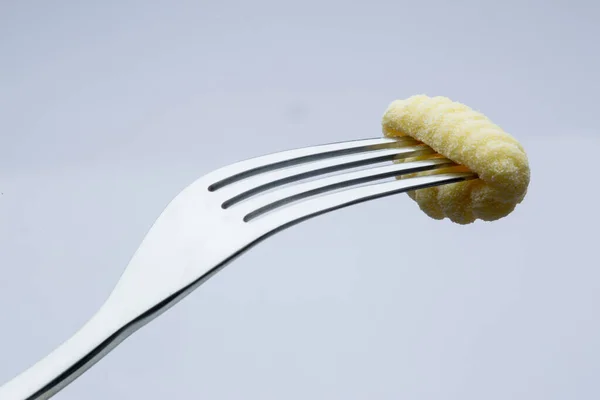 White Pasta Fork Grey Background — Stock Photo, Image
