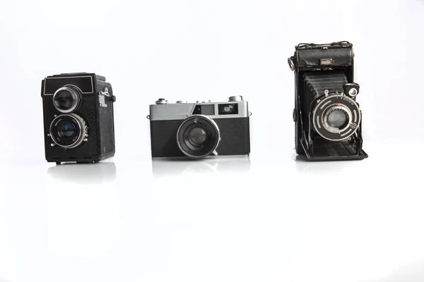 Old Vintage Film Cameras White Background — Stock Photo, Image