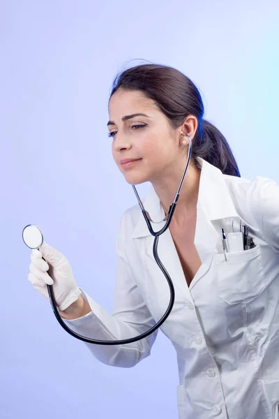 Doctor White Coat Stethoscope Light Background — Stock Photo, Image
