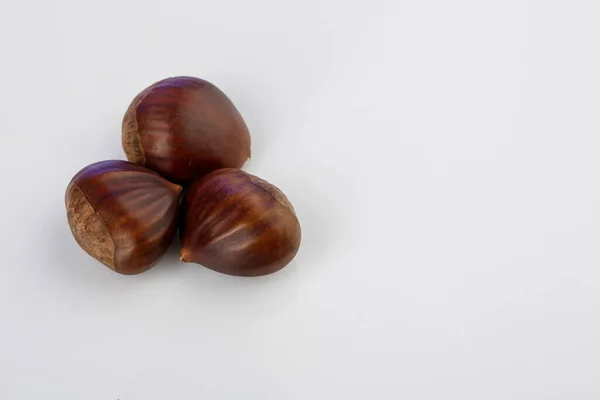 Close Chestnuts White Background Copy Space — Stock Photo, Image