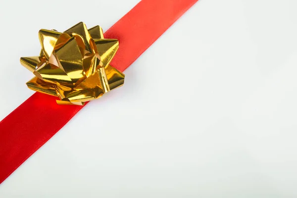 Christmas Gold Bow Gold Ribbon Gold Star White Background — Stock Photo, Image