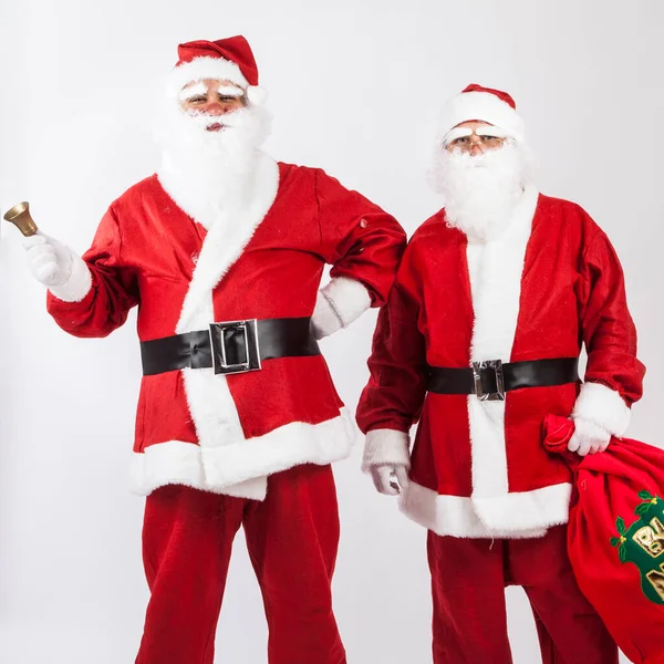 Couple Santa Clauses White Background Christmas Concept Stock Image