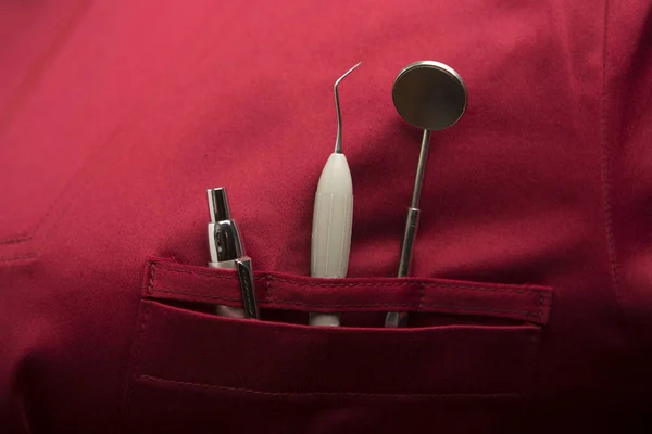 Detail Tools Dentist Pocket Red Lab Coat — Stock Photo, Image