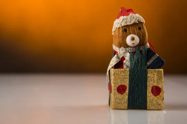 Boże Narodzenie Drewniana Figurka Zabawki Drewnianym Tle — Zdjęcie stockowe