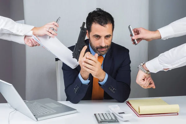 Dark Haired Manager Dressed Suit Upset Sitting His Office Looks — Stock Photo, Image