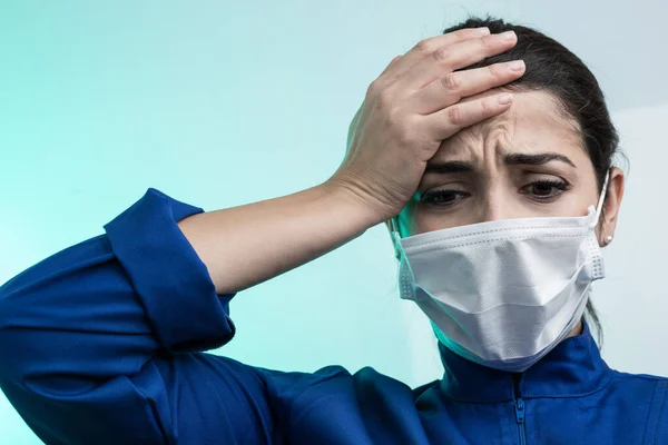 Desperate Doctor Holds His Head Making Mistake Green Background — Stock Photo, Image