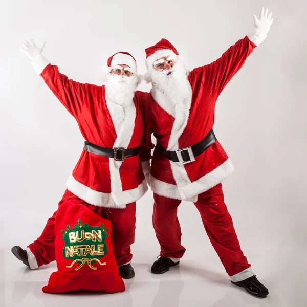 Couple Santa Clauses White Background Christmas Concept — Stock Photo, Image