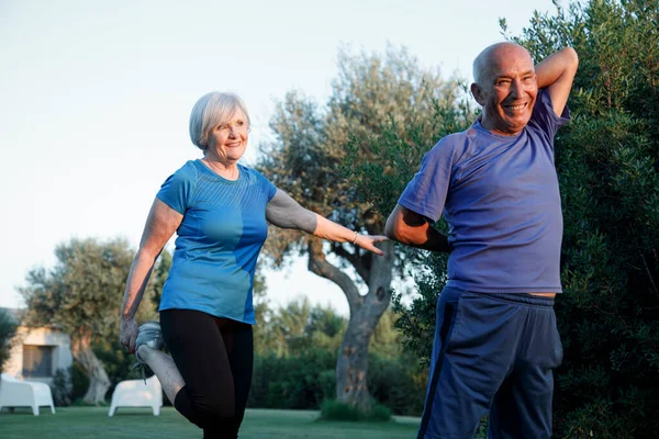 Senior Woman Mature Man Exercising Sunny Day — Stock Photo, Image