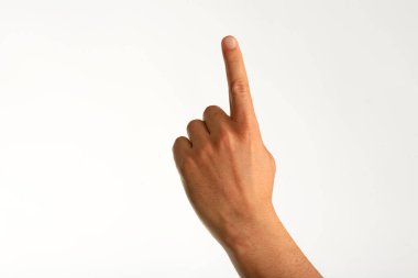 Beyaz arkaplanı işaret eden parmak