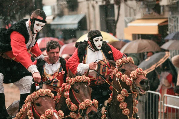 Sartiglia Oristano Acontecimiento Histórico Con Máscaras Caballos —  Fotos de Stock