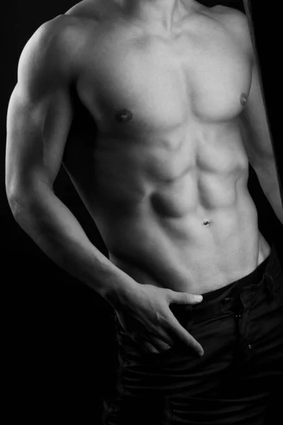 Sexy Muscular Young Man Изолированные Белом Фоне — стоковое фото