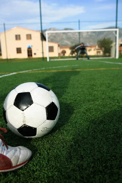 Soccer Ball Football Field — Stock Photo, Image