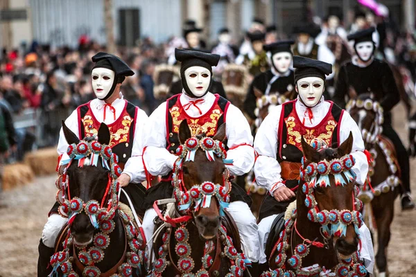 Sartiglia Van Oristano Historische Gebeurtenis Met Maskers Paarden — Stockfoto
