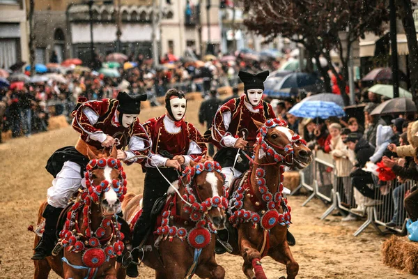 Sartiglia Van Oristano Historische Gebeurtenis Met Maskers Paarden — Stockfoto