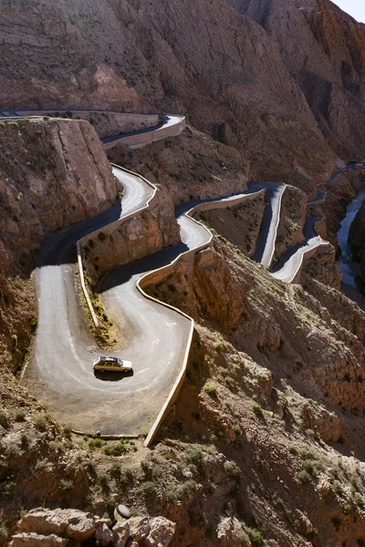 Curving Serpentine Winding Road Dades Gorge Mountain Canyon Famous Touristic — Fotografia de Stock