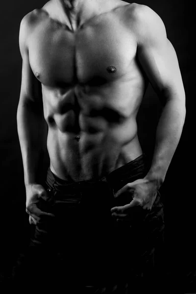 Young Man Muscular Body Black Background — Stock Photo, Image