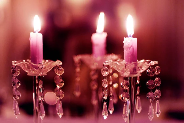 Beautiful Wedding Candles Table Close — Stock Photo, Image