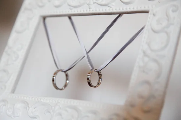 Wedding Rings Decorative White Frame — Stock Photo, Image