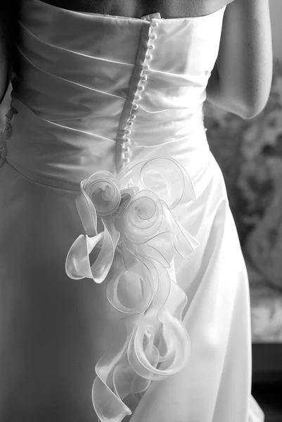 Voltar Vista Noiva Vestido Casamento — Fotografia de Stock