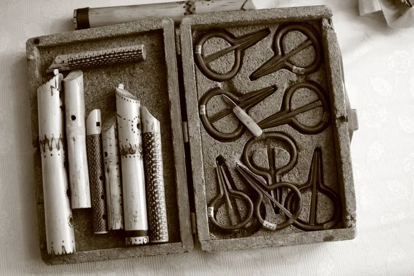 Старые Старинные Инструменты Заднем Плане — стоковое фото