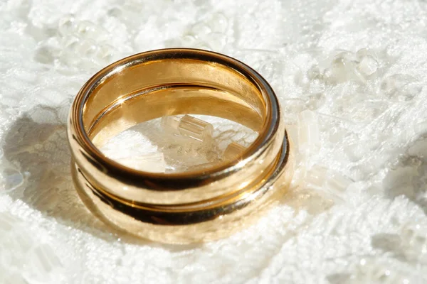 Golden Wedding Rings White Surface Close — Stock Photo, Image
