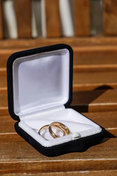 Anéis Casamento Caixa Dia Casamento — Fotografia de Stock