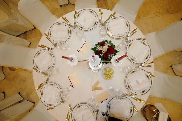 Bröllopsbord Med Vacker Inredning Ovanifrån — Stockfoto