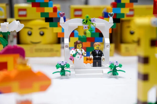 Ceremonia Ślubna Panna Młoda Pan Młody Zabawek Lego — Zdjęcie stockowe