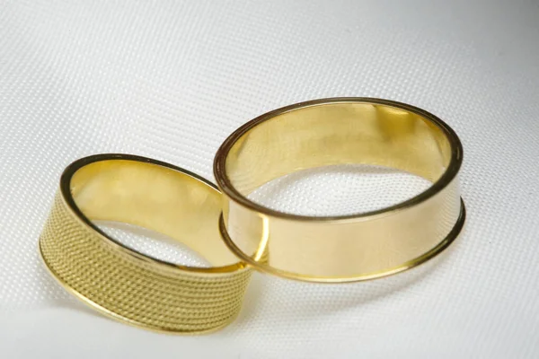Two Golden Wedding Rings White Background — Stock Photo, Image