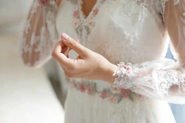 Close Bride White Dress Lace — Stock Photo, Image