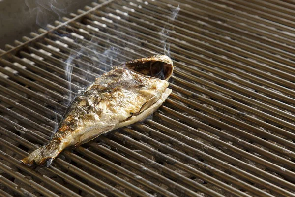 Närbild Fisk Matlagning Grillen — Stockfoto