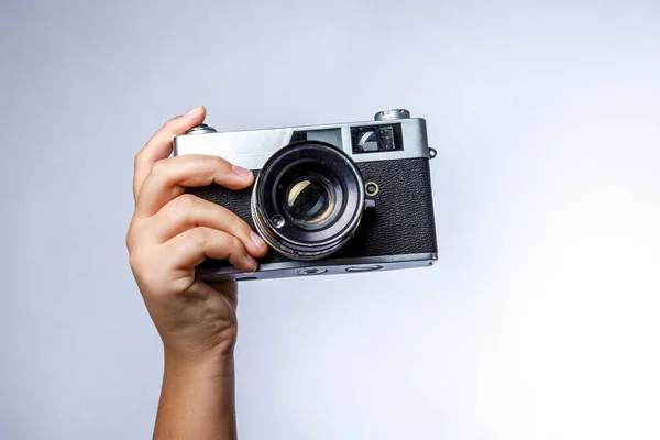 Beyaz Arkaplanda Eski Model Bir Kamera — Stok fotoğraf